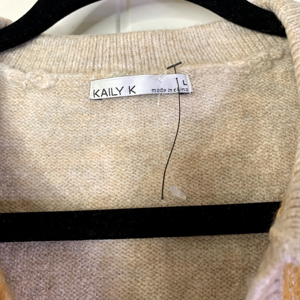 Kaily K Argyle Mustard Yellow Pullover V-neck Sweater Size Large - Picture 6 of 7